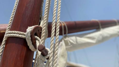 Cuerdas del barco atadas al mástil