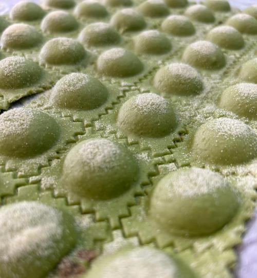 Detail of ravioli made with spinach