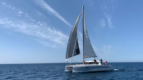 Catamaran sailing in the waters of the Asinara National Park