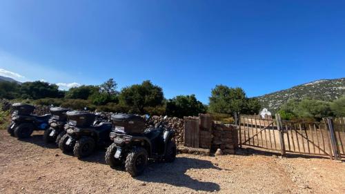 Geparkte Quads in der Nähe der kleinen Kirche von San Pietro