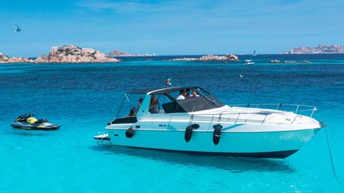 Speedboat in the crystal-clear waters of the La Maddalena Archipelago