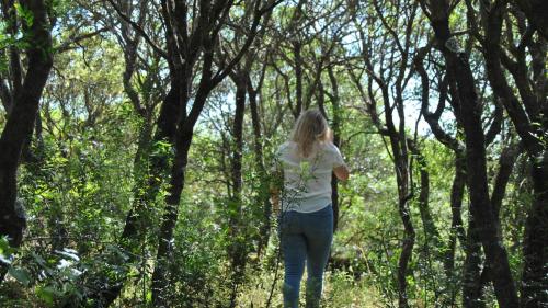 Une fille dans la nature, loin de la circulation, pour se reconnecter à son moi intérieur