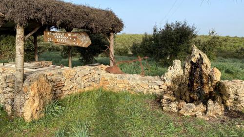 Zona de la cabaña tradicional sarda donde se celebra el aperitivo en Laconi