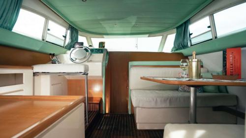 Lounge inside the yacht as it sails the waters of La Maddalena