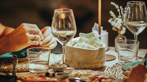 Detail of the table set for the dinner at the villa