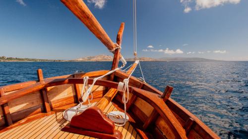 Prow of the boat as it sails through the waters of Asinara