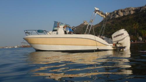 Boat in the sea of the Gulf of Cagliari