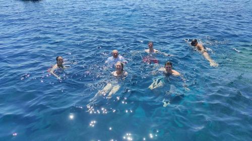 Dinghy tour participants in Cagliari take a swim