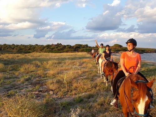 People riding horses during the sunrise excursion in Orosei