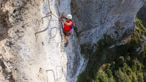 Boy climbing in the Cargeghe area in north-western Sardinia