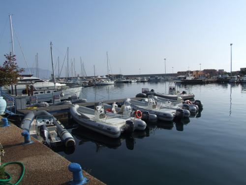 Rubber boats in the port of Arbatax